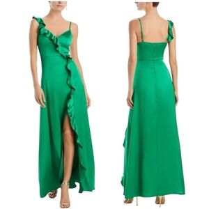 🌻NEW w.tags YAURA Green Tiwalayo Ruffled Full Length Gown || Size: UK 8 : US 4